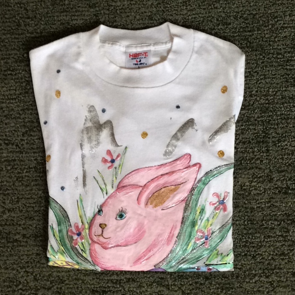 Vintage Hand painted Bunny Easter Long Sleeve Tee